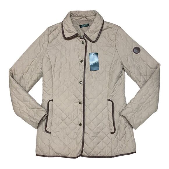 Lauren Ralph Lauren Jacket Women’s XS Tan Quilted Equestrian Collar Logo *READ* - Picture 1 of 16